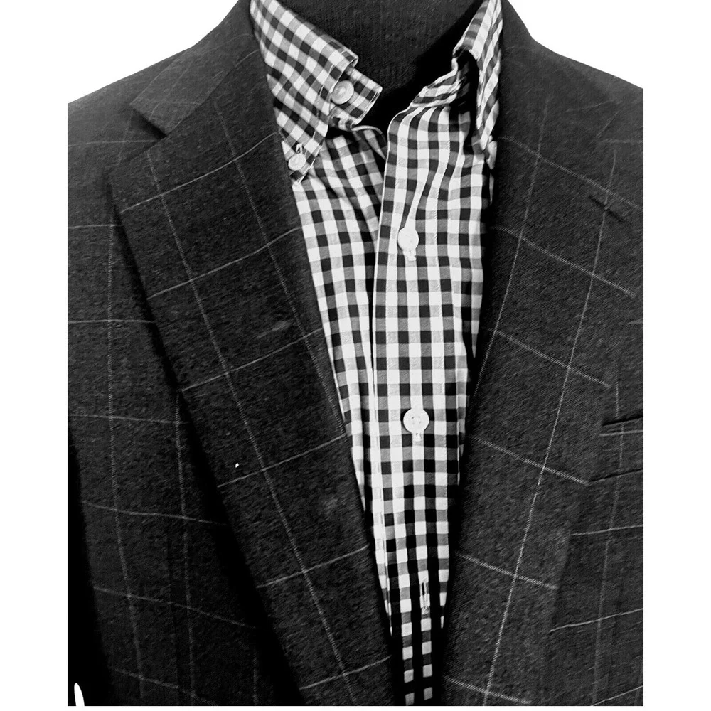 Hickey Freeman Gray Check Plaid‎ Blazer Loro Piana Fabric Italy Tasmanian 42 L